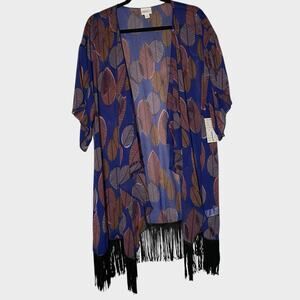 LULAROE Size Large Monroe Kimono Fringe Sheer Lightweight Multicolor Tropical